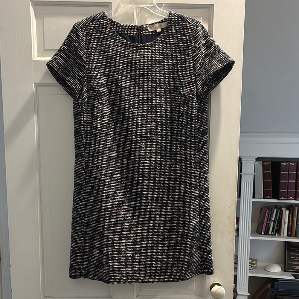 Navy “tweed” like fabric Shift Dress
